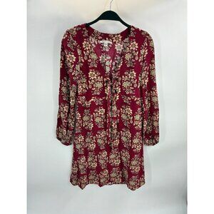American Eagle Womens Size S Red Floral Boho Tunic Dress Long Sleeve Casual